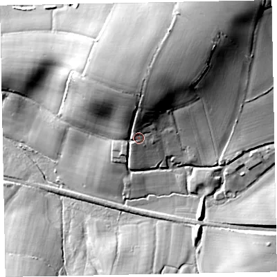 Shaded relief map of the ground around EX164NH, computed from Environment Agency LiDAR. The ground here sits at about 91 m above sea level and falls 31 m across the surrounding 800 m. Surface water reaching this point runs off ground lying to the north-north-east, 17.6 m higher.