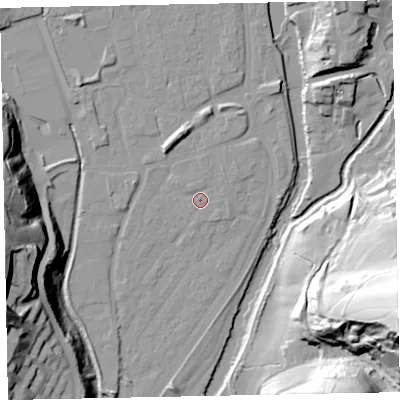 Shaded relief map of the ground around EX165ET, computed from Environment Agency LiDAR. The ground here sits at about 60 m above sea level and falls 68 m across the surrounding 800 m. Surface water reaching this point runs off ground lying to the north-east, 0.9 m higher.
