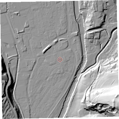 Shaded relief map of the ground around EX165EX, computed from Environment Agency LiDAR. The ground here sits at about 60 m above sea level and falls 73 m across the surrounding 800 m. Surface water reaching this point runs off ground lying to the north-north-east, 0.5 m higher.