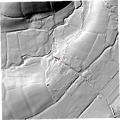 Shaded relief map of the ground around EX167DW, computed from Environment Agency LiDAR. The ground here sits at about 120 m above sea level and falls 33 m across the surrounding 800 m. Surface water reaching this point runs off ground lying to the east-north-east, 8.0 m higher.