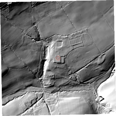 Shaded relief map of the ground around EX167NA, computed from Environment Agency LiDAR. The ground here sits at about 194 m above sea level and falls 66 m across the surrounding 800 m. Surface water reaching this point runs off ground lying to the north-north-east, 2.8 m higher.