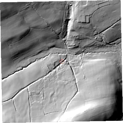Shaded relief map of the ground around EX167NG, computed from Environment Agency LiDAR. The ground here sits at about 179 m above sea level and falls 55 m across the surrounding 800 m. Surface water reaching this point runs off ground lying to the south, 41.0 m higher.