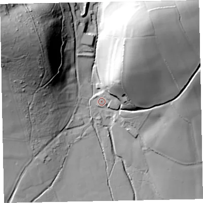 Shaded relief map of the ground around EX167PT, computed from Environment Agency LiDAR. The ground here sits at about 100 m above sea level and falls 74 m across the surrounding 800 m. Surface water reaching this point runs off ground lying to the north-east, 39.5 m higher.