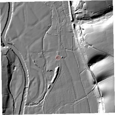Shaded relief map of the ground around EX167RA, computed from Environment Agency LiDAR. The ground here sits at about 68 m above sea level and falls 38 m across the surrounding 800 m. Surface water reaching this point runs off ground lying to the north-north-east, 0.8 m higher.