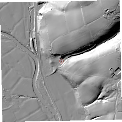 Shaded relief map of the ground around EX167RL, computed from Environment Agency LiDAR. The ground here sits at about 81 m above sea level and falls 94 m across the surrounding 800 m. Surface water reaching this point runs off ground lying to the north-east, 83.2 m higher.