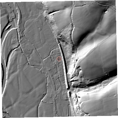 Shaded relief map of the ground around EX167SD, computed from Environment Agency LiDAR. The ground here sits at about 70 m above sea level and falls 71 m across the surrounding 800 m. Surface water reaching this point runs off ground lying to the north-east, 67.7 m higher.