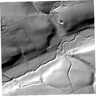 Shaded relief map of the ground around EX168PX, computed from Environment Agency LiDAR. The ground here sits at about 138 m above sea level and falls 56 m across the surrounding 800 m. Surface water reaching this point runs off ground lying to the north-west, 33.1 m higher.
