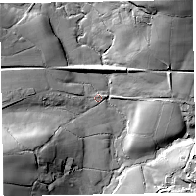 Shaded relief map of the ground around EX169BG, computed from Environment Agency LiDAR. The ground here sits at about 144 m above sea level and falls 51 m across the surrounding 800 m. Surface water reaching this point runs off ground lying to the west-south-west, 32.8 m higher.