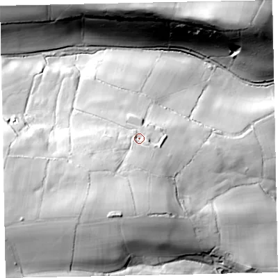Shaded relief map of the ground around EX169DD, computed from Environment Agency LiDAR. The ground here sits at about 170 m above sea level and falls 94 m across the surrounding 800 m. Surface water reaching this point runs off ground lying to the south-west, 52.5 m higher.