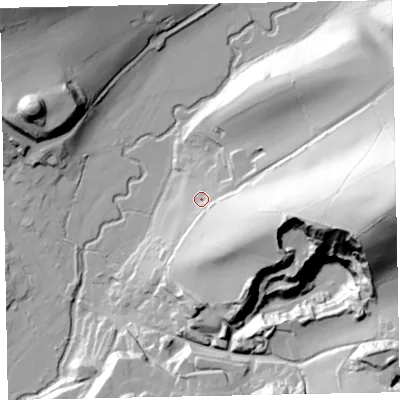 Shaded relief map of the ground around EX169DU, computed from Environment Agency LiDAR. The ground here sits at about 111 m above sea level and falls 102 m across the surrounding 800 m. Surface water reaching this point runs off ground lying to the east-south-east, 44.1 m higher.