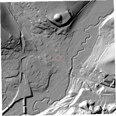 Shaded relief map of the ground around EX169LU, computed from Environment Agency LiDAR. The ground here sits at about 101 m above sea level and falls 64 m across the surrounding 800 m. Surface water reaching this point runs off ground lying to the west-north-west, 45.3 m higher.