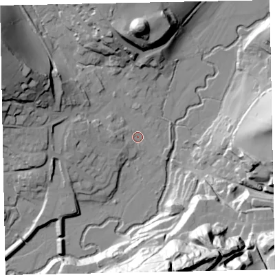 Shaded relief map of the ground around EX169LY, computed from Environment Agency LiDAR. The ground here sits at about 101 m above sea level and falls 70 m across the surrounding 800 m. Surface water reaching this point runs off ground lying to the west-north-west, 47.1 m higher.