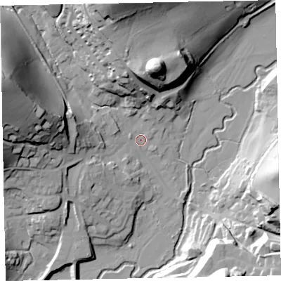 Shaded relief map of the ground around EX169NR, computed from Environment Agency LiDAR. The ground here sits at about 102 m above sea level and falls 56 m across the surrounding 800 m. Surface water reaching this point runs off ground lying to the west-north-west, 51.5 m higher.