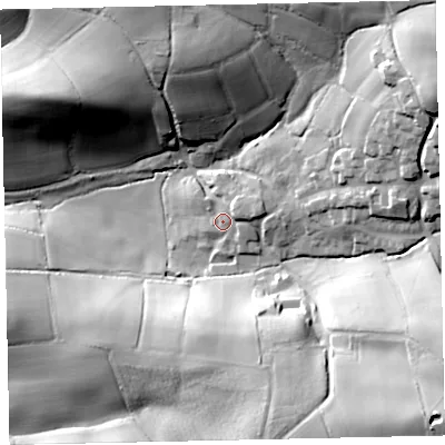 Shaded relief map of the ground around EX174JB, computed from Environment Agency LiDAR. The ground here sits at about 101 m above sea level and falls 49 m across the surrounding 800 m. Surface water reaching this point runs off ground lying to the east-north-east, 6.0 m higher.