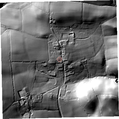 Shaded relief map of the ground around EX174RS, computed from Environment Agency LiDAR. The ground here sits at about 118 m above sea level and falls 39 m across the surrounding 800 m. Surface water reaching this point runs off ground lying to the north, 3.7 m higher.