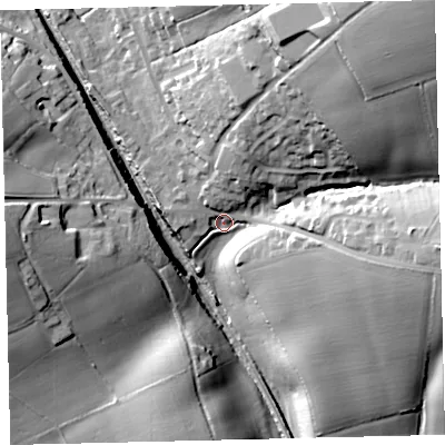 Shaded relief map of the ground around EX175NN, computed from Environment Agency LiDAR. The ground here sits at about 103 m above sea level and falls 53 m across the surrounding 800 m. Surface water reaching this point runs off ground lying to the north-east, 42.5 m higher.
