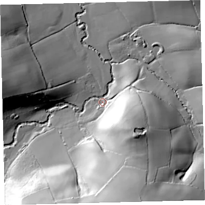 Shaded relief map of the ground around EX176EE, computed from Environment Agency LiDAR. The ground here sits at about 89 m above sea level and falls 60 m across the surrounding 800 m. Surface water reaching this point runs off ground lying to the south-south-east, 59.1 m higher.