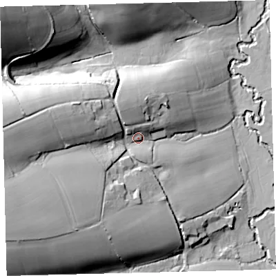 Shaded relief map of the ground around EX176LB, computed from Environment Agency LiDAR. The ground here sits at about 113 m above sea level and falls 52 m across the surrounding 800 m. Surface water reaching this point runs off ground lying to the west, 23.0 m higher.