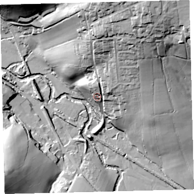 Shaded relief map of the ground around EX176PU, computed from Environment Agency LiDAR. The ground here sits at about 89 m above sea level and falls 55 m across the surrounding 800 m. Surface water reaching this point runs off ground lying to the north-north-east, 38.9 m higher.