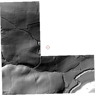 Shaded relief map of the ground around EX187SH, computed from Environment Agency LiDAR. and falls 91 m across the surrounding 800 m.