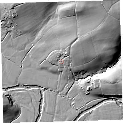 Shaded relief map of the ground around EX198SJ, computed from Environment Agency LiDAR. The ground here sits at about 72 m above sea level and falls 37 m across the surrounding 800 m. Surface water reaching this point runs off ground lying to the north-east, 17.1 m higher.