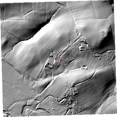 Shaded relief map of the ground around EX198SN, computed from Environment Agency LiDAR. The ground here sits at about 81 m above sea level and falls 57 m across the surrounding 800 m. Surface water reaching this point runs off ground lying to the east-north-east, 31.8 m higher.