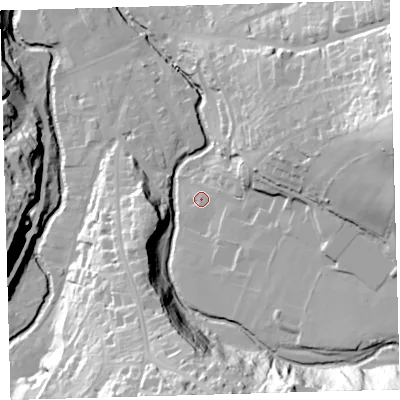 Shaded relief map of the ground around EX201PW, computed from Environment Agency LiDAR. The ground here sits at about 159 m above sea level and falls 57 m across the surrounding 800 m. Surface water reaching this point runs off ground lying to the east-south-east, 5.1 m higher.