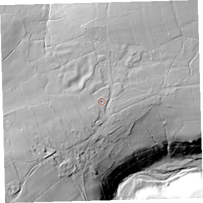 Shaded relief map of the ground around EX201RB, computed from Environment Agency LiDAR. The ground here sits at about 298 m above sea level and falls 91 m across the surrounding 800 m. Surface water reaching this point runs off ground lying to the south-south-west, 4.5 m higher.