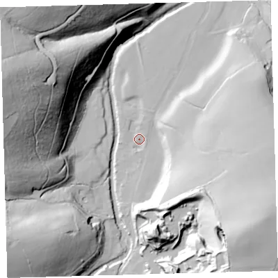Shaded relief map of the ground around EX201RH, computed from Environment Agency LiDAR. The ground here sits at about 135 m above sea level and falls 81 m across the surrounding 800 m. Surface water reaching this point runs off ground lying to the south-south-east, 2.9 m higher.