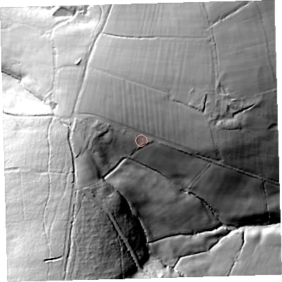 Shaded relief map of the ground around EX201RW, computed from Environment Agency LiDAR. The ground here sits at about 167 m above sea level and falls 64 m across the surrounding 800 m. Surface water reaching this point runs off ground lying to the north-west, 7.7 m higher.