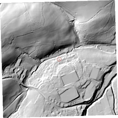 Shaded relief map of the ground around EX201UX, computed from Environment Agency LiDAR. The ground here sits at about 161 m above sea level and falls 71 m across the surrounding 800 m. Surface water reaching this point runs off ground lying to the west-north-west, 58.3 m higher.