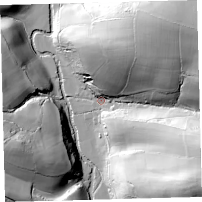 Shaded relief map of the ground around EX202DD, computed from Environment Agency LiDAR. The ground here sits at about 111 m above sea level and falls 66 m across the surrounding 800 m. Surface water reaching this point runs off ground lying to the north-east, 58.0 m higher.