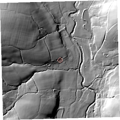 Shaded relief map of the ground around EX202LZ, computed from Environment Agency LiDAR. The ground here sits at about 151 m above sea level and falls 42 m across the surrounding 800 m. Surface water reaching this point runs off ground lying to the west-north-west, 6.1 m higher.