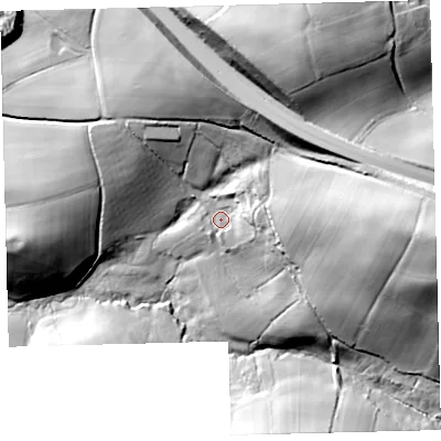 Shaded relief map of the ground around EX202RQ, computed from Environment Agency LiDAR. The ground here sits at about 199 m above sea level and falls 73 m across the surrounding 800 m. Surface water reaching this point runs off ground lying to the east, 46.8 m higher.