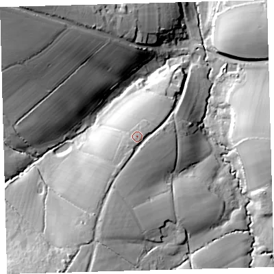 Shaded relief map of the ground around EX202TF, computed from Environment Agency LiDAR. The ground here sits at about 146 m above sea level and falls 46 m across the surrounding 800 m. Surface water reaching this point runs off ground lying to the south-south-west, 12.2 m higher.
