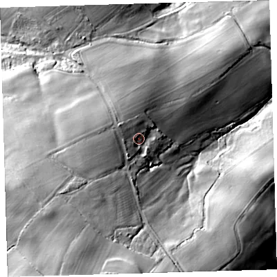 Shaded relief map of the ground around EX203EJ, computed from Environment Agency LiDAR. The ground here sits at about 102 m above sea level and falls 36 m across the surrounding 800 m. Surface water reaching this point runs off ground lying to the south-west, 16.2 m higher.