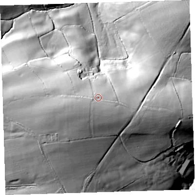 Shaded relief map of the ground around EX203EU, computed from Environment Agency LiDAR. The ground here sits at about 153 m above sea level and falls 54 m across the surrounding 800 m. Surface water reaching this point runs off ground lying to the south, 5.4 m higher.
