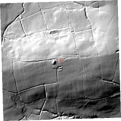 Shaded relief map of the ground around EX203LZ, computed from Environment Agency LiDAR. The ground here sits at about 140 m above sea level and falls 42 m across the surrounding 800 m. Surface water reaching this point runs off ground lying to the south-east, 1.0 m higher.