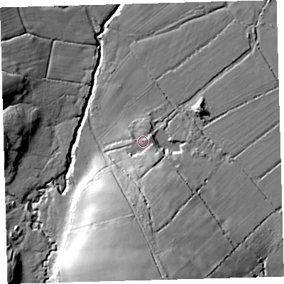 Shaded relief map of the ground around EX203RJ, computed from Environment Agency LiDAR. The ground here sits at about 106 m above sea level and falls 39 m across the surrounding 800 m. Surface water reaching this point runs off ground lying to the south, 10.1 m higher.