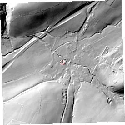 Shaded relief map of the ground around EX204EG, computed from Environment Agency LiDAR. The ground here sits at about 163 m above sea level and falls 51 m across the surrounding 800 m. Surface water reaching this point runs off ground lying to the south-south-west, 43.0 m higher.