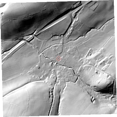 Shaded relief map of the ground around EX204EL, computed from Environment Agency LiDAR. The ground here sits at about 163 m above sea level and falls 47 m across the surrounding 800 m. Surface water reaching this point runs off ground lying to the south-east, 32.5 m higher.