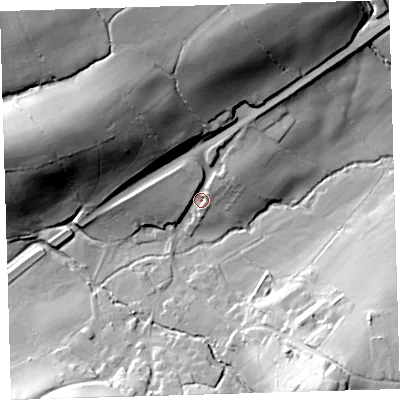 Shaded relief map of the ground around EX204EW, computed from Environment Agency LiDAR. The ground here sits at about 169 m above sea level and falls 54 m across the surrounding 800 m. Surface water reaching this point runs off ground lying to the north-north-east, 13.0 m higher.