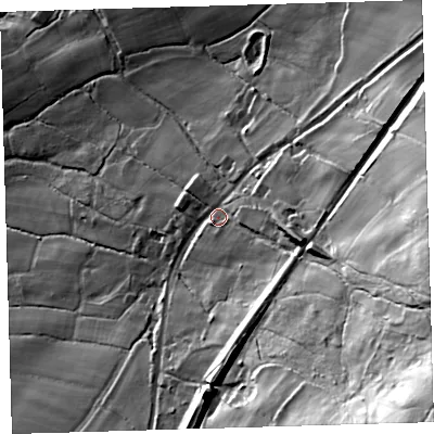 Shaded relief map of the ground around EX204HN, computed from Environment Agency LiDAR. The ground here sits at about 247 m above sea level and falls 118 m across the surrounding 800 m. Surface water reaching this point runs off ground lying to the east-south-east, 27.2 m higher.
