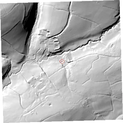 Shaded relief map of the ground around EX204NQ, computed from Environment Agency LiDAR. The ground here sits at about 163 m above sea level and falls 76 m across the surrounding 800 m. Surface water reaching this point runs off ground lying to the east-south-east, 19.0 m higher.