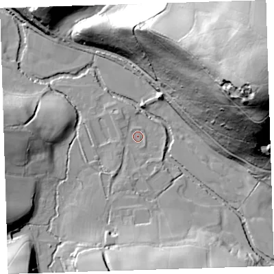 Shaded relief map of the ground around EX204PR, computed from Environment Agency LiDAR. The ground here sits at about 73 m above sea level and falls 98 m across the surrounding 800 m. Surface water reaching this point runs off ground lying to the south-south-west, 3.0 m higher.
