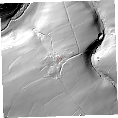 Shaded relief map of the ground around EX215DU, computed from Environment Agency LiDAR. The ground here sits at about 165 m above sea level and falls 92 m across the surrounding 800 m. Surface water reaching this point runs off ground lying to the south-south-east, 30.8 m higher.