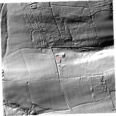 Shaded relief map of the ground around EX215JD, computed from Environment Agency LiDAR. The ground here sits at about 148 m above sea level and falls 38 m across the surrounding 800 m. Surface water reaching this point runs off ground lying to the south-west, 10.8 m higher.