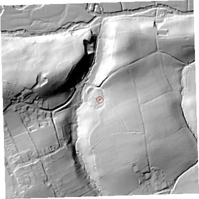 Shaded relief map of the ground around EX215PY, computed from Environment Agency LiDAR. The ground here sits at about 90 m above sea level and falls 54 m across the surrounding 800 m. Surface water reaching this point runs off ground lying to the south-east, 25.8 m higher.