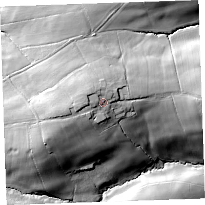 Shaded relief map of the ground around EX226LE, computed from Environment Agency LiDAR. The ground here sits at about 139 m above sea level and falls 42 m across the surrounding 800 m. Surface water reaching this point runs off ground lying to the west-north-west, 3.2 m higher.