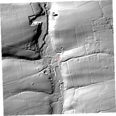 Shaded relief map of the ground around EX227RX, computed from Environment Agency LiDAR. The ground here sits at about 159 m above sea level and falls 39 m across the surrounding 800 m. Surface water reaching this point runs off ground lying to the east-north-east, 27.2 m higher.